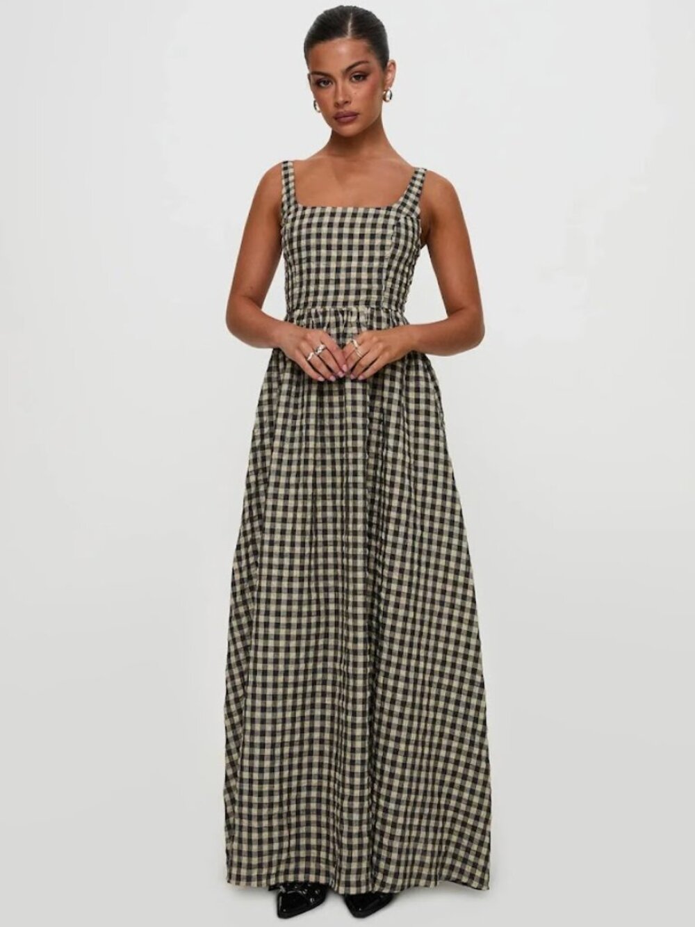 Princess Polly Cartmel Check Gingham Plaid Maxi Dress Black / Cream size 12